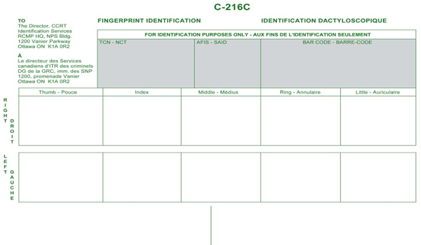 カナダのC-216C_Form 指紋フォームを作成する民間企業会社